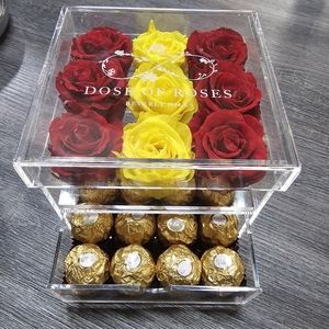 Live Roses acrylic jewelry box with chocolate